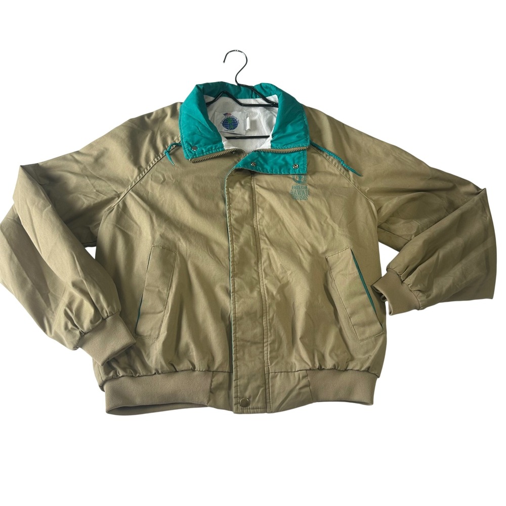 Vintage 1995 American Hawaii Cruises Windbreaker Jacket Tan Teal Made in USA L